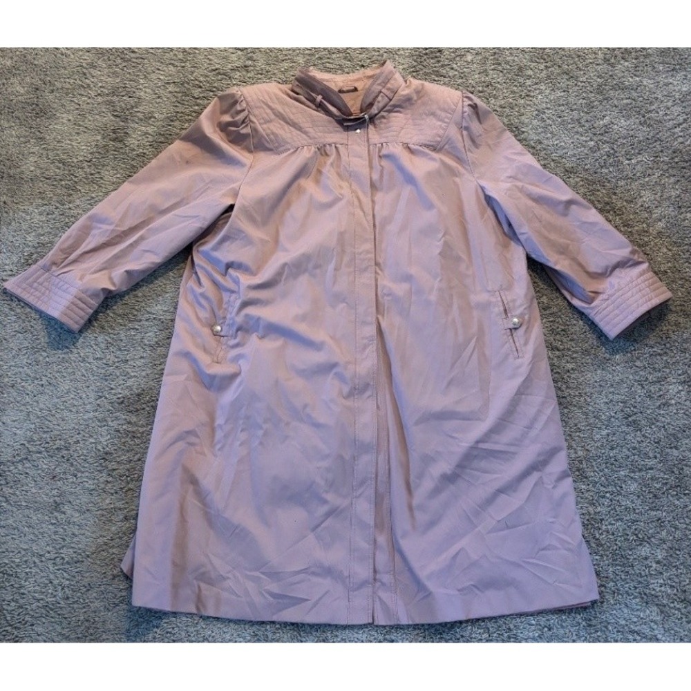 Vintage Women's Mauve Lilac Long Coat Zip Front Faux Fur Liner C4 3XL